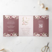 Stoffelijk Roos Blush Bloemen Ampersand QR Code Br Drieluik Uitnodiging (Binnen)