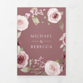 Stoffelijk Roos Blush Bloemen Ampersand QR Code Br Drieluik Uitnodiging (Cover)