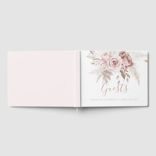 Stoffelijk Roos & Blush Bloemen Bruiloft Gastenboek (Volledig)