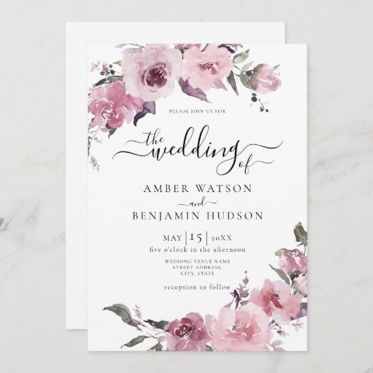 Stoffelijk Roos Blush Mauve Lila Bloemen Bruiloft Kaart (Voorkant / Achterkant)