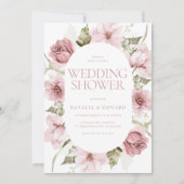 Stoffelijk Roos, Blush & Sage Waterverf Trouwdouch Kaart (Voorkant)