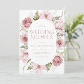 Stoffelijk Roos, Blush & Sage Waterverf Trouwdouch Kaart (Staand voorkant)