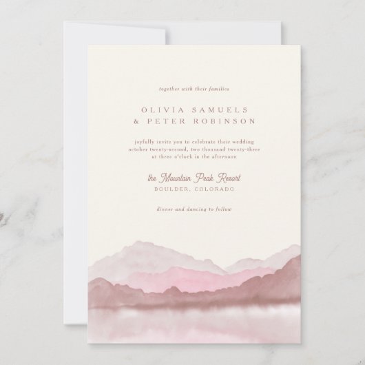 Stoffelijk Roos Boho Waterverf Berg Foto Bruiloft Kaart (Voorkant)