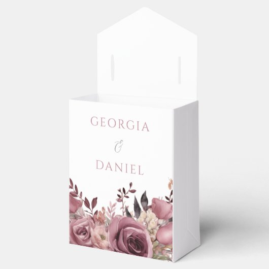 Stoffelijk Roos & Bourgogne Boho Bloemenbruiloft Bedankdoosjes (Geopend)