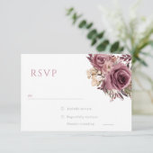 Stoffelijk Roos & Bourgogne Boho Bloemenbruiloft RSVP Kaartje (Staand voorkant)