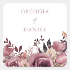 Stoffelijk Roos & Bourgogne Boho Bloemenbruiloft Vierkante Sticker