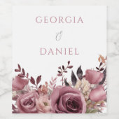 Stoffelijk Roos & Bourgogne Boho Bloemenbruiloft Wijn Etiket (Enkel label)