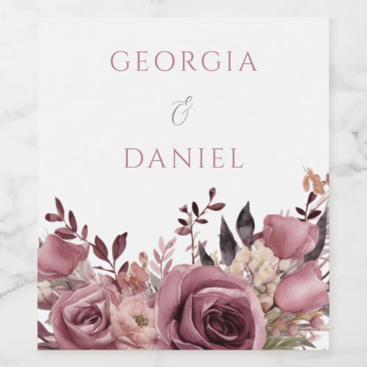 Stoffelijk Roos & Bourgogne Boho Bloemenbruiloft Wijn Etiket (Enkel label)