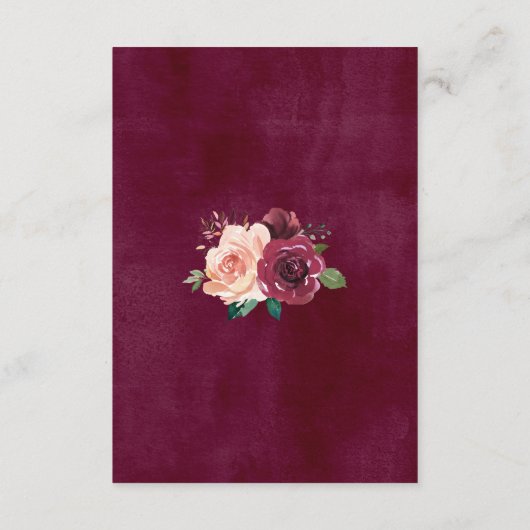 Stoffelijk Roos Bourgondië Floral bruiloft recepti Informatiekaartje (Achterkant)