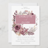 Stoffelijk Roos & Bourgondië krans Modern bruiloft Kaart (Voorkant)