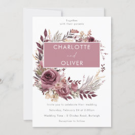 Stoffelijk Roos & Bourgondië krans Modern bruiloft Kaart