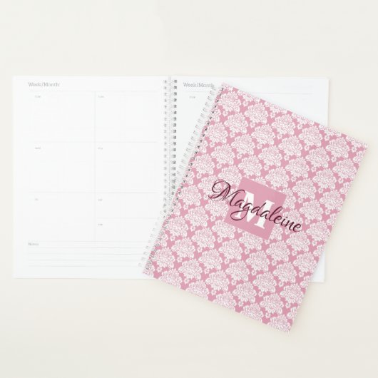 Stoffelijk Roos Damask Planner met Monogram & Naam (Display)