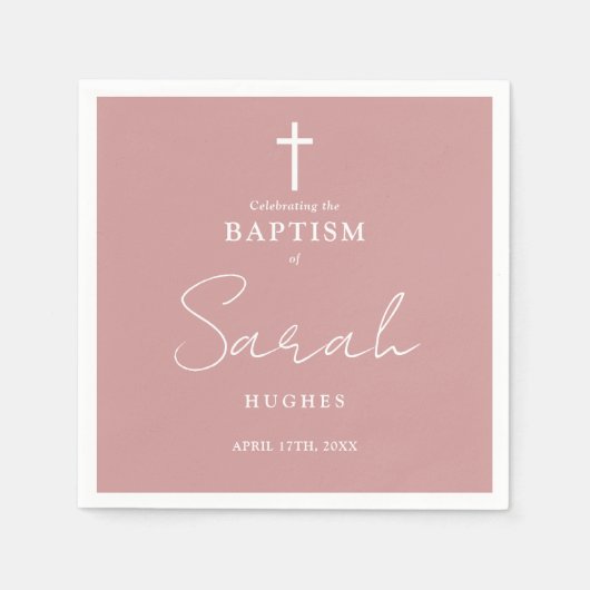 Stoffelijk Roos Elegant minimalistisch doopsel Servet (Voorkant)
