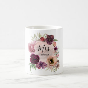 Stoffelijk Roos en Bourgogne Bloemen  Waterverf Koffiemok