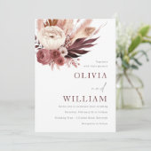 Stoffelijk Roos en Bourgogne Boho Elegance Bruilof Kaart (Staand voorkant)