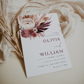 Stoffelijk Roos en Bourgogne Boho Elegance Bruilof Kaart