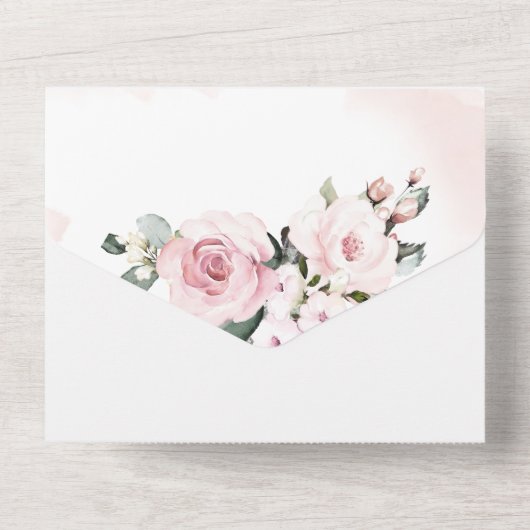 Stoffelijk Roos en Grijs Bruiloft All In One Uitnodiging (Achterkant)