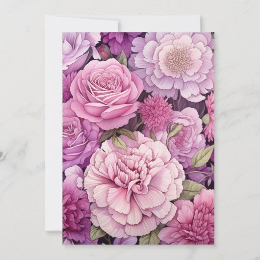 Stoffelijk Roos en Mauve Bloemenbruiloft Kaart (Achterkant)