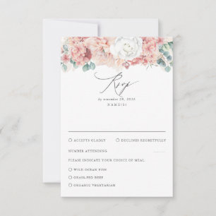 Stoffelijk Roos en Perzik Bloemen Bruiloft RSVP Kaartje