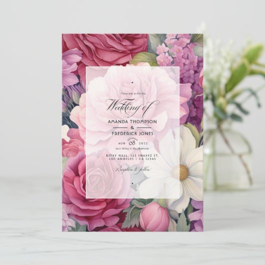 Stoffelijk Roos en Sage Bloemenbruiloft Kaart (Staand voorkant)