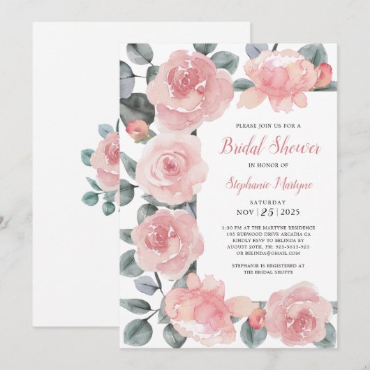 Stoffelijk Roos Eucalyptus Elegant Bloemen Vrijgez Kaart (Voorkant / Achterkant)