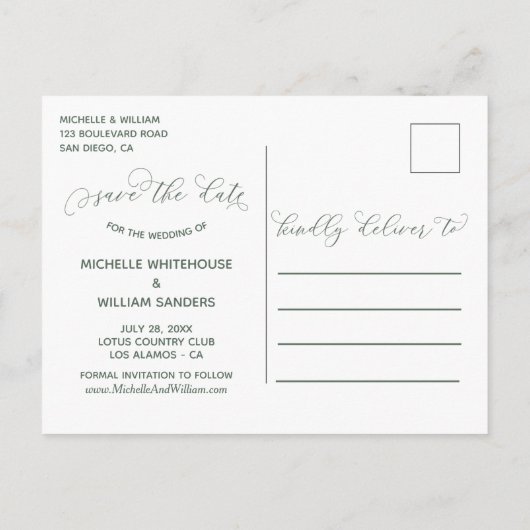 Stoffelijk Roos Eucalyptus groen Bewaar de datum Aankondigingskaart (Achterkant)