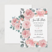 Stoffelijk Roos Eucalyptus Waterverf Bloemenbruilo Save The Date (Voorkant / Achterkant)