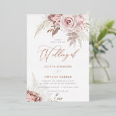 Stoffelijk Roos Folie Elegantie Blush Bloemen Brui Folie Uitnodiging (Staand Voorkant)