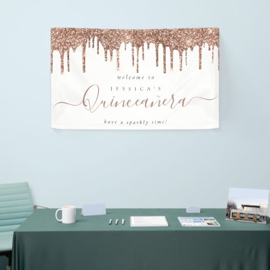 Stoffelijk Roos Glitter Drips Welkom bij Quinceañe Spandoek (Beurs)