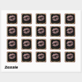Stoffelijk Roos Glitter Lips en Stijlvolle Gouden  Vierkante Sticker (Vel)