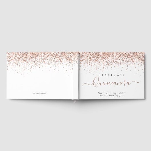 Stoffelijk Roos Glitter Quinceanera Gastenboek (Volledig)