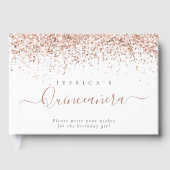 Stoffelijk Roos Glitter Quinceanera Gastenboek (Voorkant)