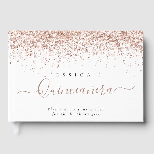 Stoffelijk Roos Glitter Quinceanera Gastenboek (Voorkant)