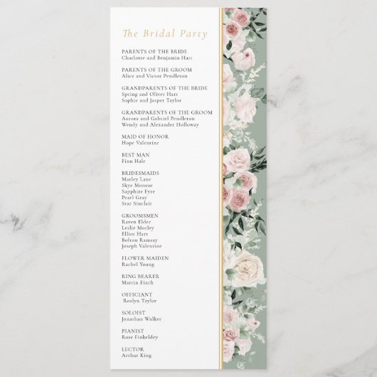 Stoffelijk Roos Goud Sage Groen Modern Bruiloft Programmakaart (Achterkant)