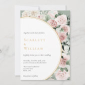 Stoffelijk Roos Goud Salie Groen  Bloemen Bruiloft Kaart (Voorkant)