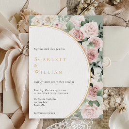 Stoffelijk Roos Goud Salie Groen  Bloemen Bruiloft Kaart