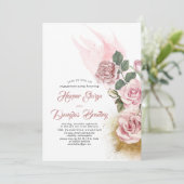 Stoffelijk Roos & Gouden Glitter Bloemen Verloving Kaart (Staand voorkant)