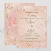 Stoffelijk Roos & Gouden Huwelijksuitnodiging Kaart (Voorkant / Achterkant)