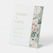 Stoffelijk Roos Gouden Sage Groene Trouwkaarten en Reclamebord Met Voetstuk (Voorkant)