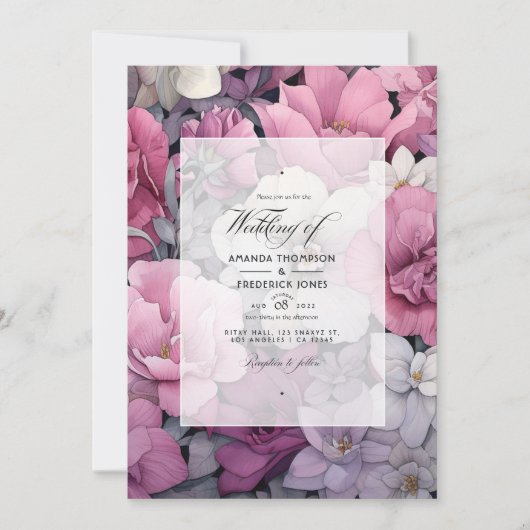 Stoffelijk Roos, grijs en zilveren bloemenbruiloft Kaart (Voorkant)