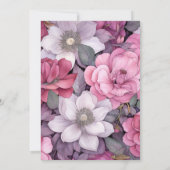 Stoffelijk Roos, grijs en zilveren bloemenbruiloft Kaart (Achterkant)