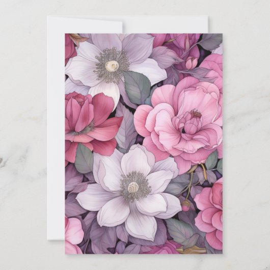 Stoffelijk Roos, grijs en zilveren bloemenbruiloft Kaart (Achterkant)