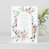 Stoffelijk Roos groen bloemendelicate bruiloft Kaart (Staand voorkant)