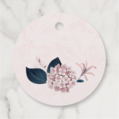 Stoffelijk roos Hydrangea & Navy bladeren roze Bedankjes Labels (Achterkant)