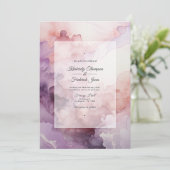 Stoffelijk Roos, Lavendel en Zilveren Inkt Bruilof Kaart (Staand voorkant)