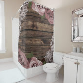 Stoffelijk Roos Mauve Rozen Bloemen Kant Hout Rust Douchegordijn (In situ)