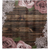 Stoffelijk Roos Mauve Rozen Bloemen Kant Hout Rust Douchegordijn (Voorkant)