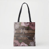 Stoffelijk Roos Mauve Rozen Bloemen Kant Hout Rust Tote Bag (Voorkant)