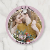 Stoffelijk Roos Minimal Trendy Ronde Foto Bruiloft Bedankjes Labels (Achterkant)