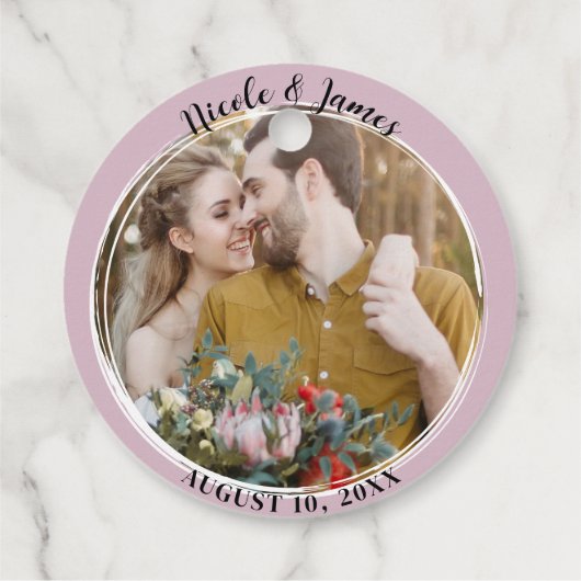 Stoffelijk Roos Minimal Trendy Ronde Foto Bruiloft Bedankjes Labels (Achterkant)